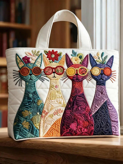 Flowers and cats  Quilted Tote Bag