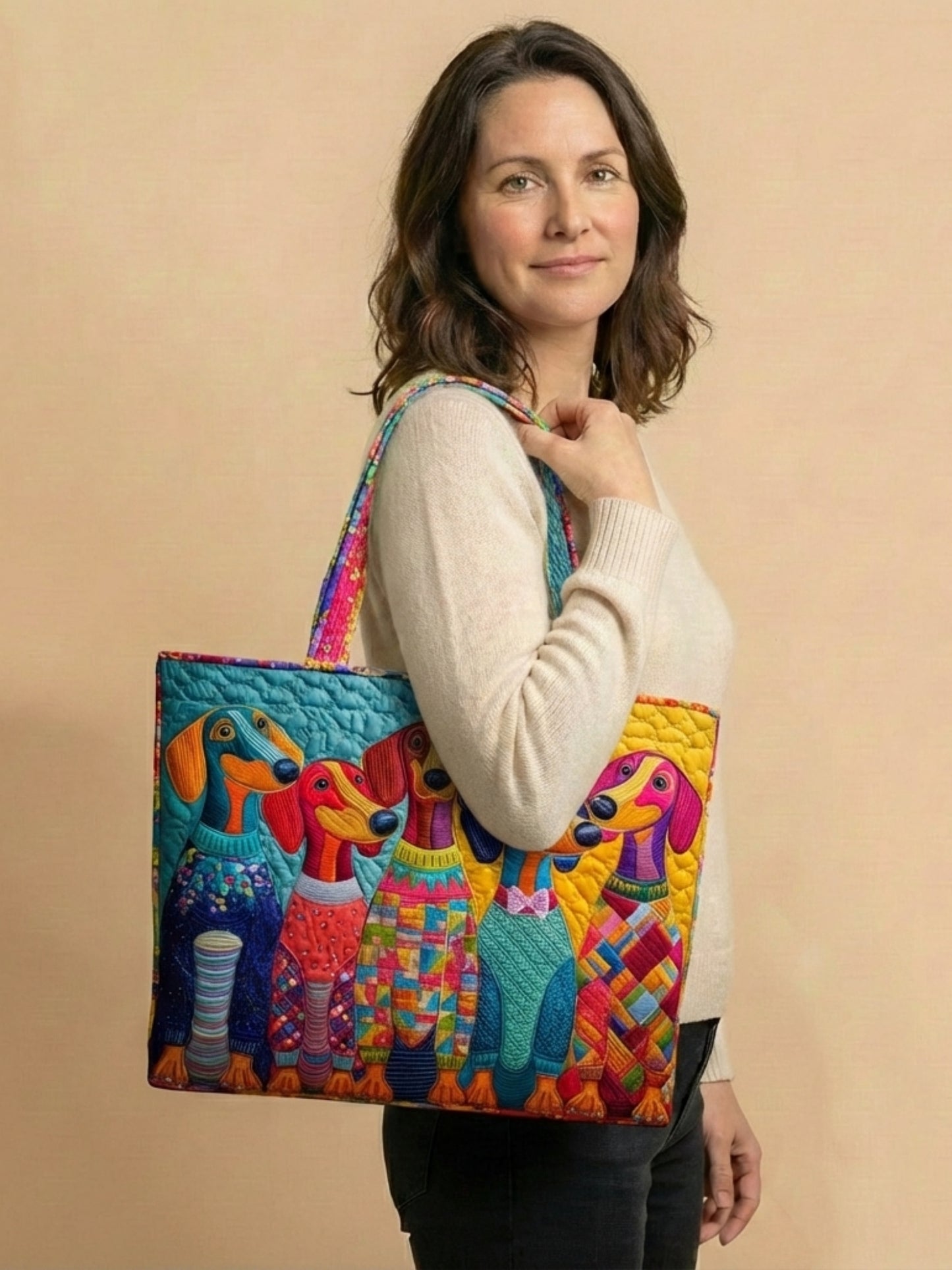 Long Pup Quilted Tote Bag