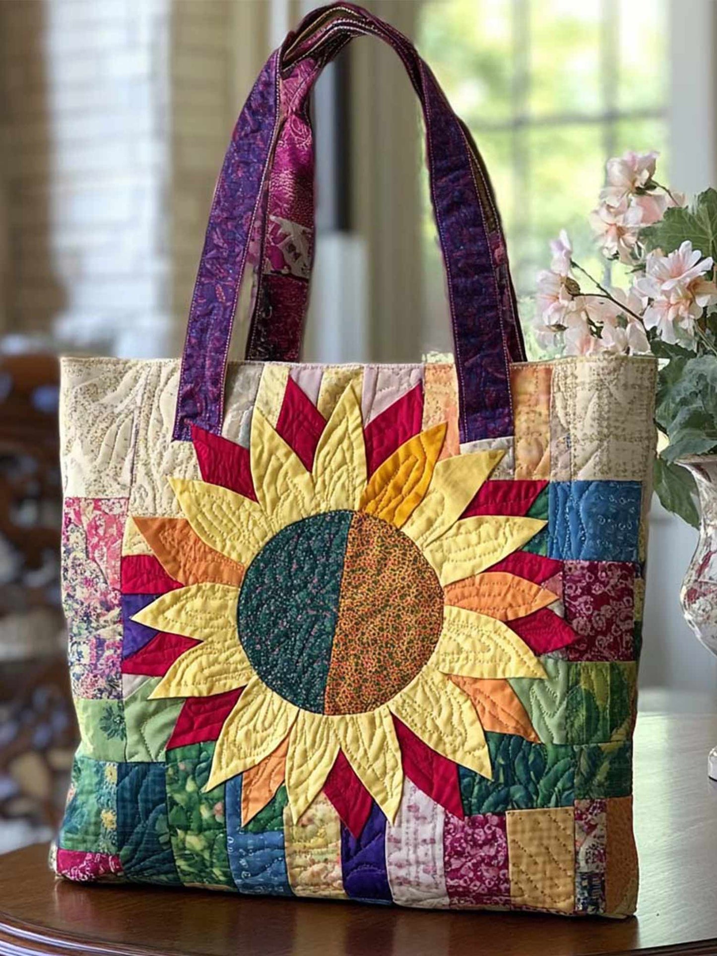 Smiling Sun  Quilted Tote Bag