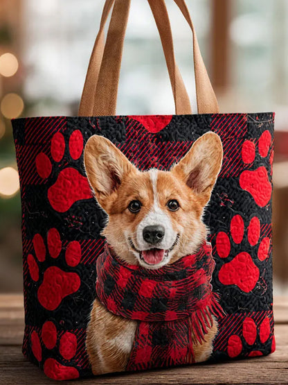 Christmas  Animals  Dogs  Footprints   Quilted Tote Bag