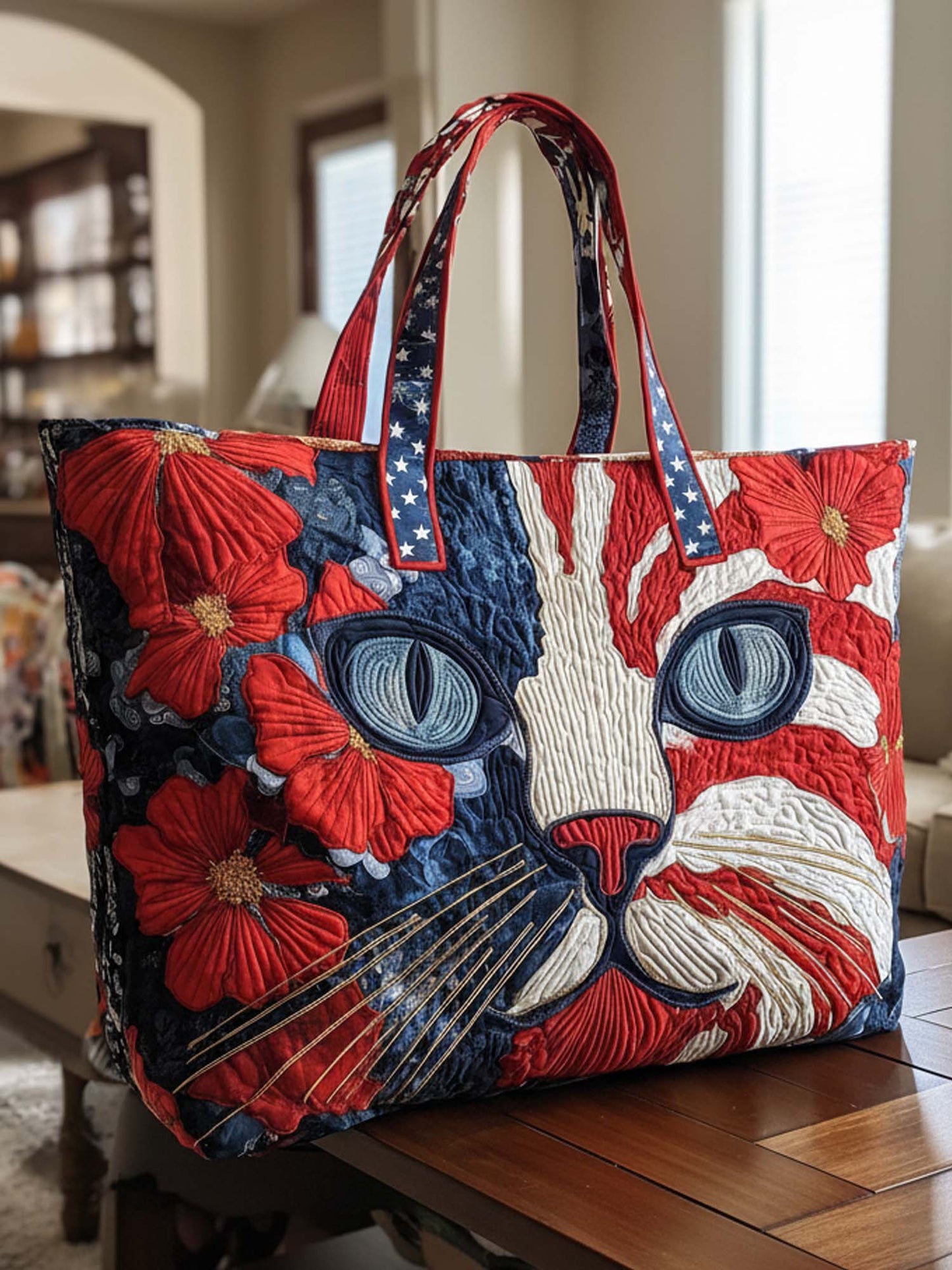 Patriot Cat Quilted Tote Bag