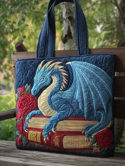 Mysterious Dragon And Book Quilted Tote Bag