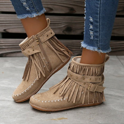 LAST DAY 75% OFF——2024 autumn and winter rivet tassel moccasin boots