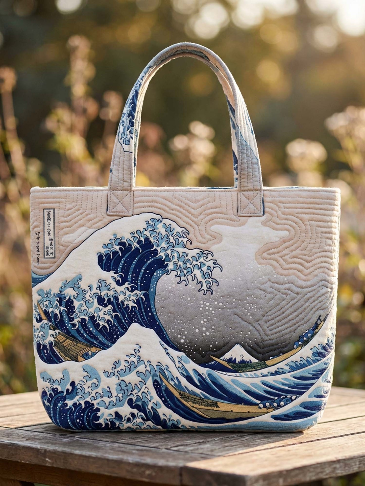 Ukiyo-E Waves Quilted Tote Bag
