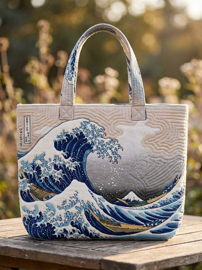 Ukiyo-E Waves Quilted Tote Bag