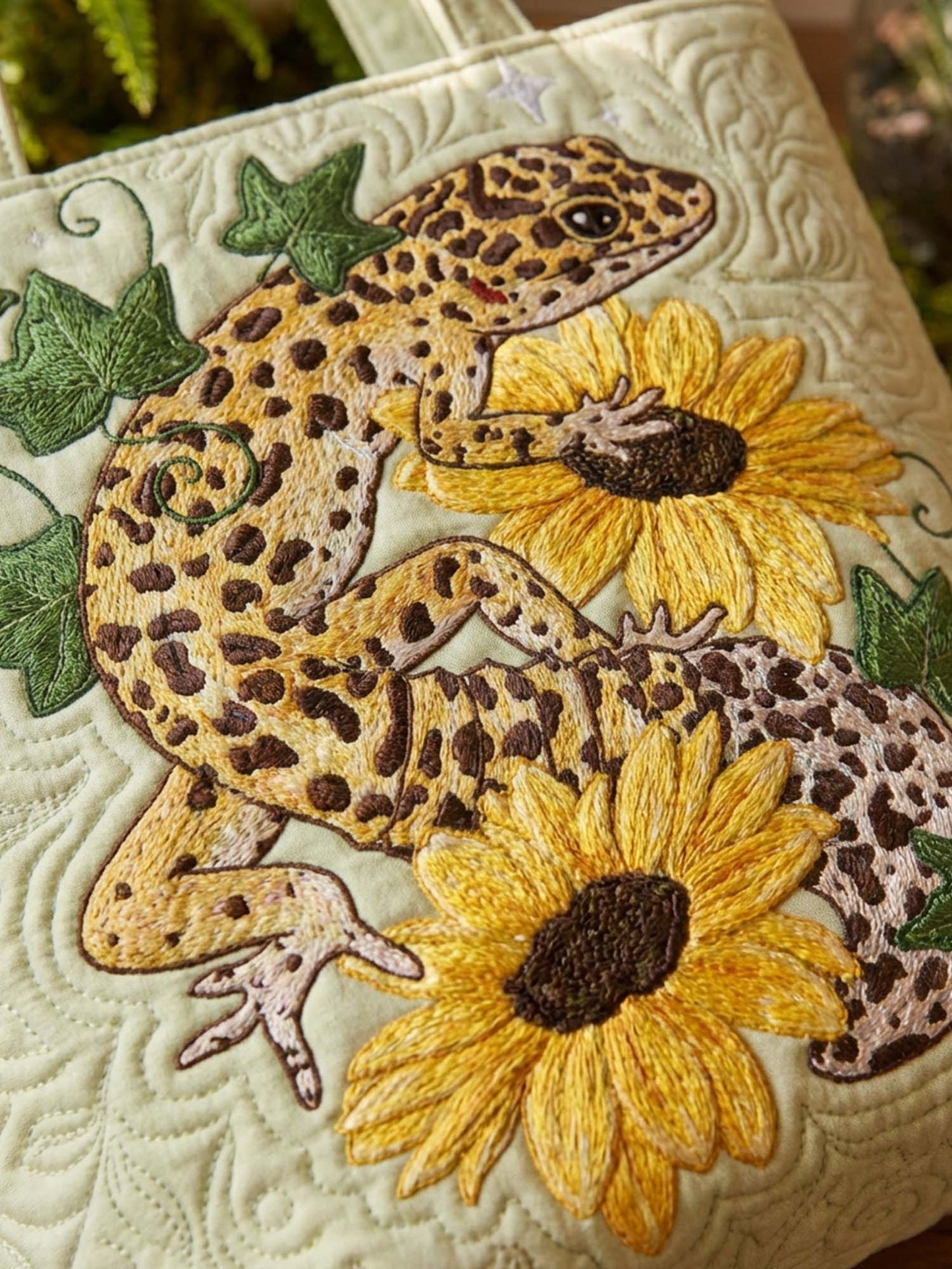 Gecko And Flower Quilted Tote Bag