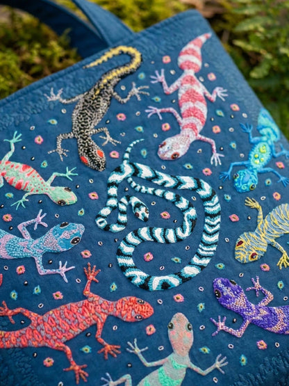 Snake And Gecko Quilted Tote Bag