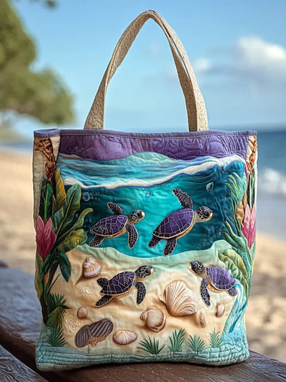 Different Turtles Quilted Tote Bag