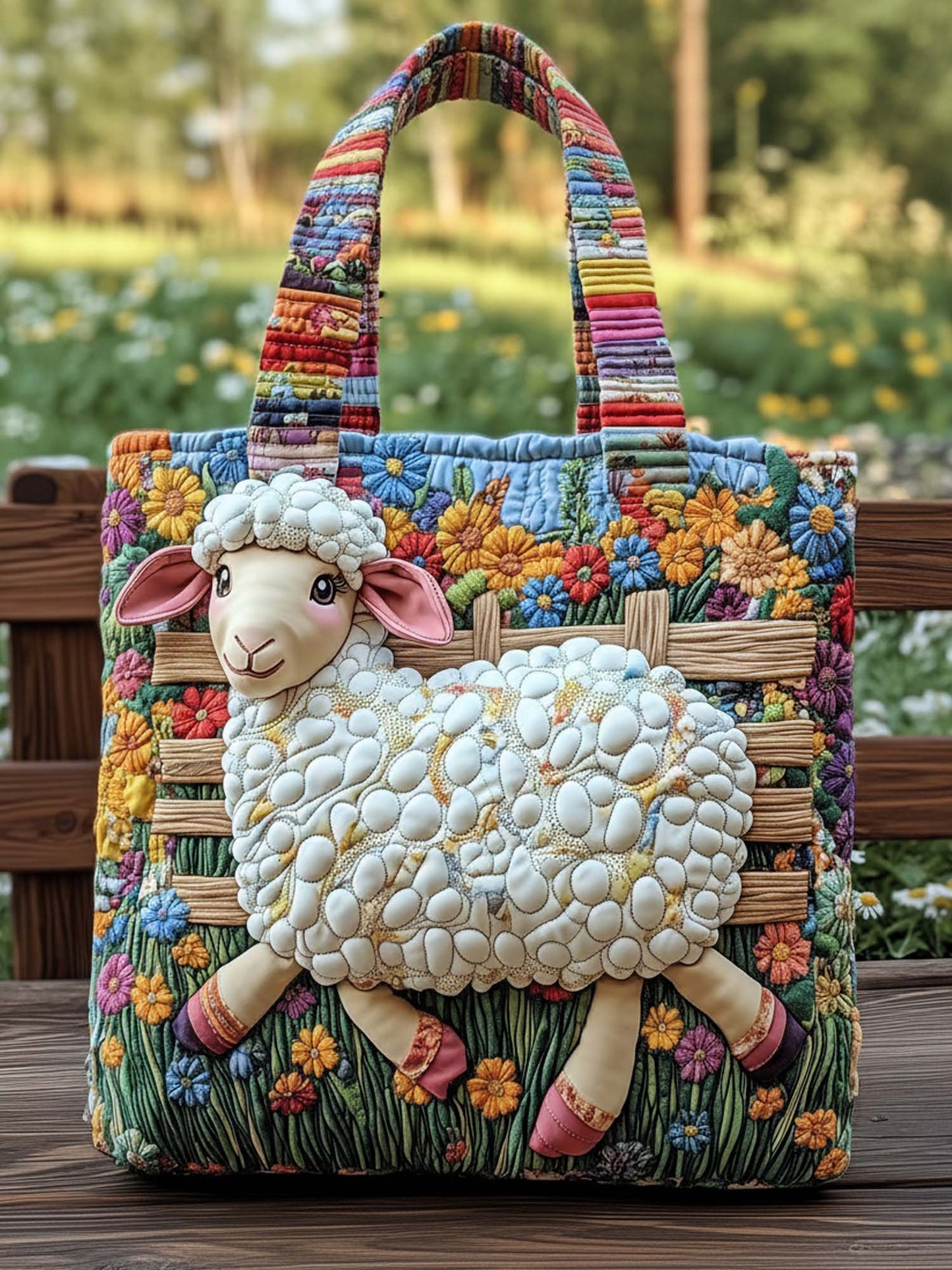 Garden Sheep Quilted Tote Bag