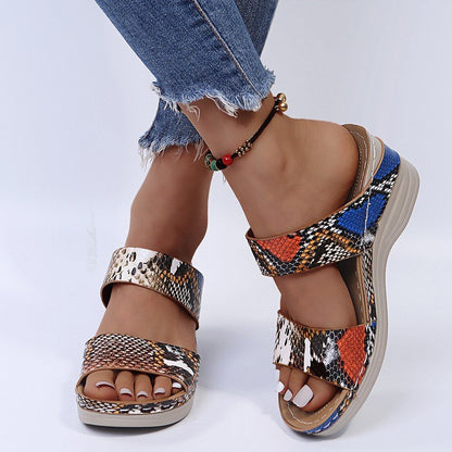 2024 🌹New Leopard Print Leather Wedge Soft Sole Sandals