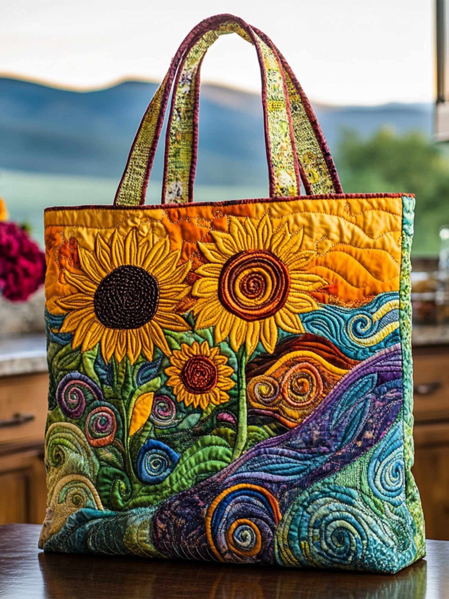 Golden Spiral Quilted Tote Bag