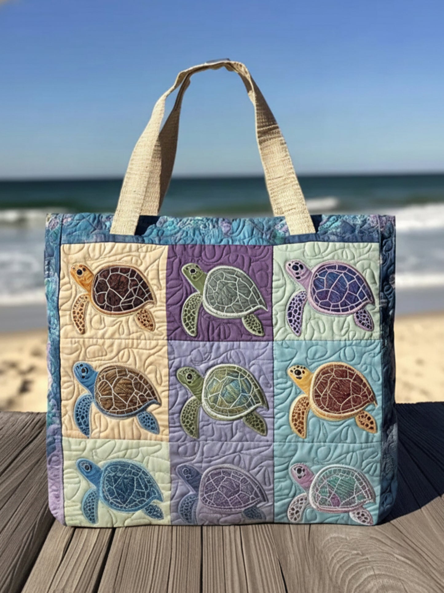 Different Turtles Quilted Tote Bag