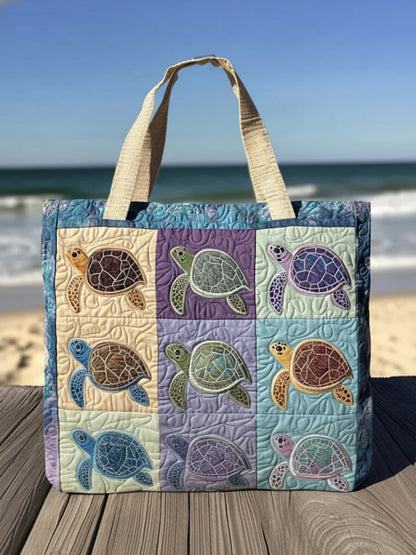 Different Turtles Quilted Tote Bag