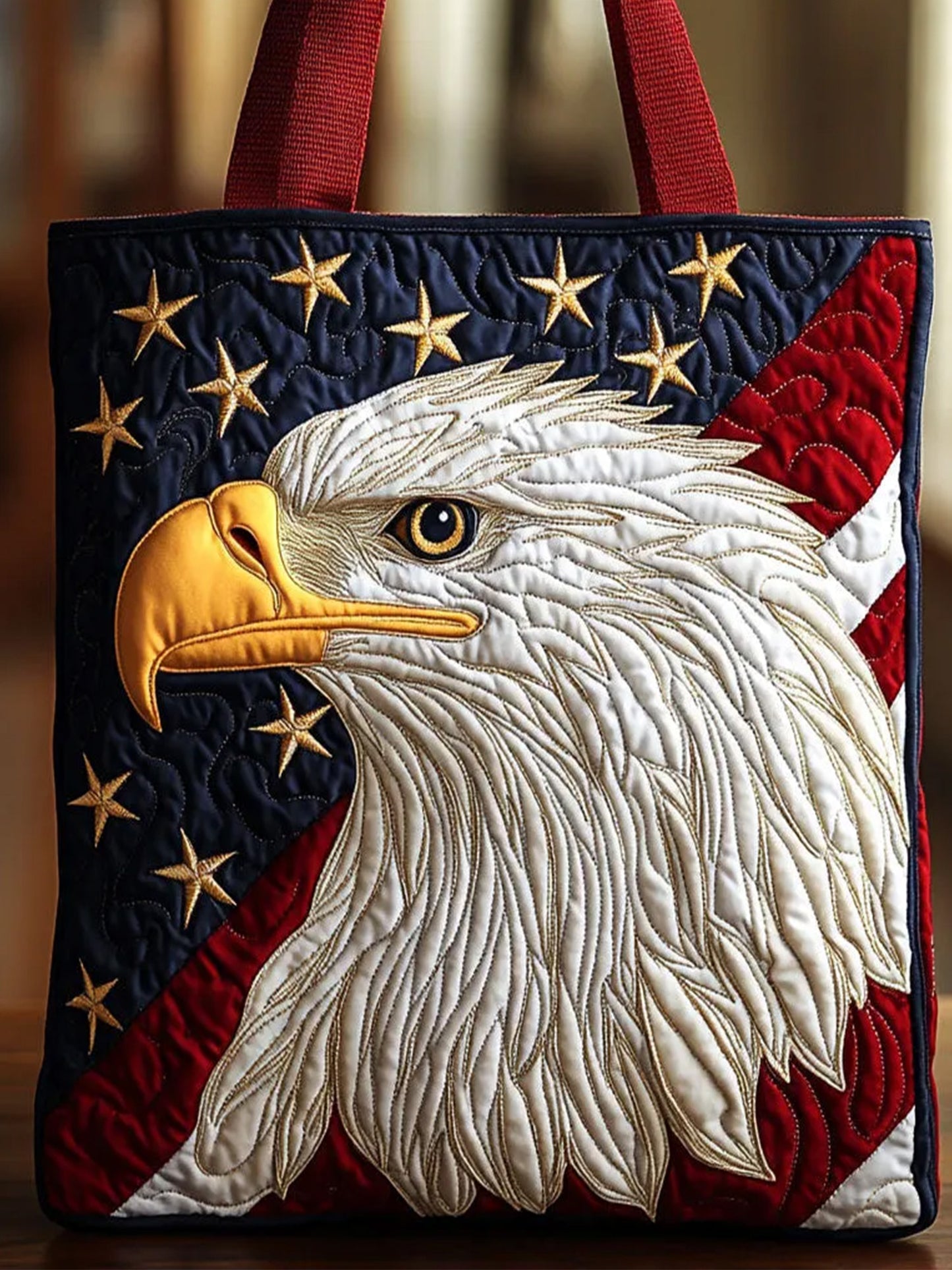 Animals Eagle   National Flag  Print  Quilted Tote Bag