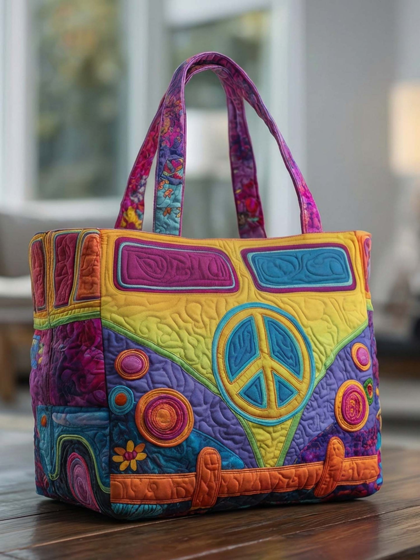 Hippie Van Quilted Tote Bag