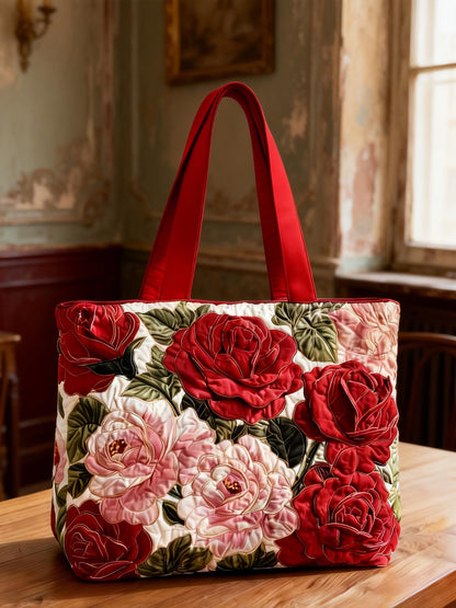 Luxury Rose Print Quilted Handbag