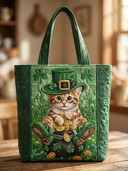 St. Patrick's Day Irish Shamrock Dog Quilted Tote Bag