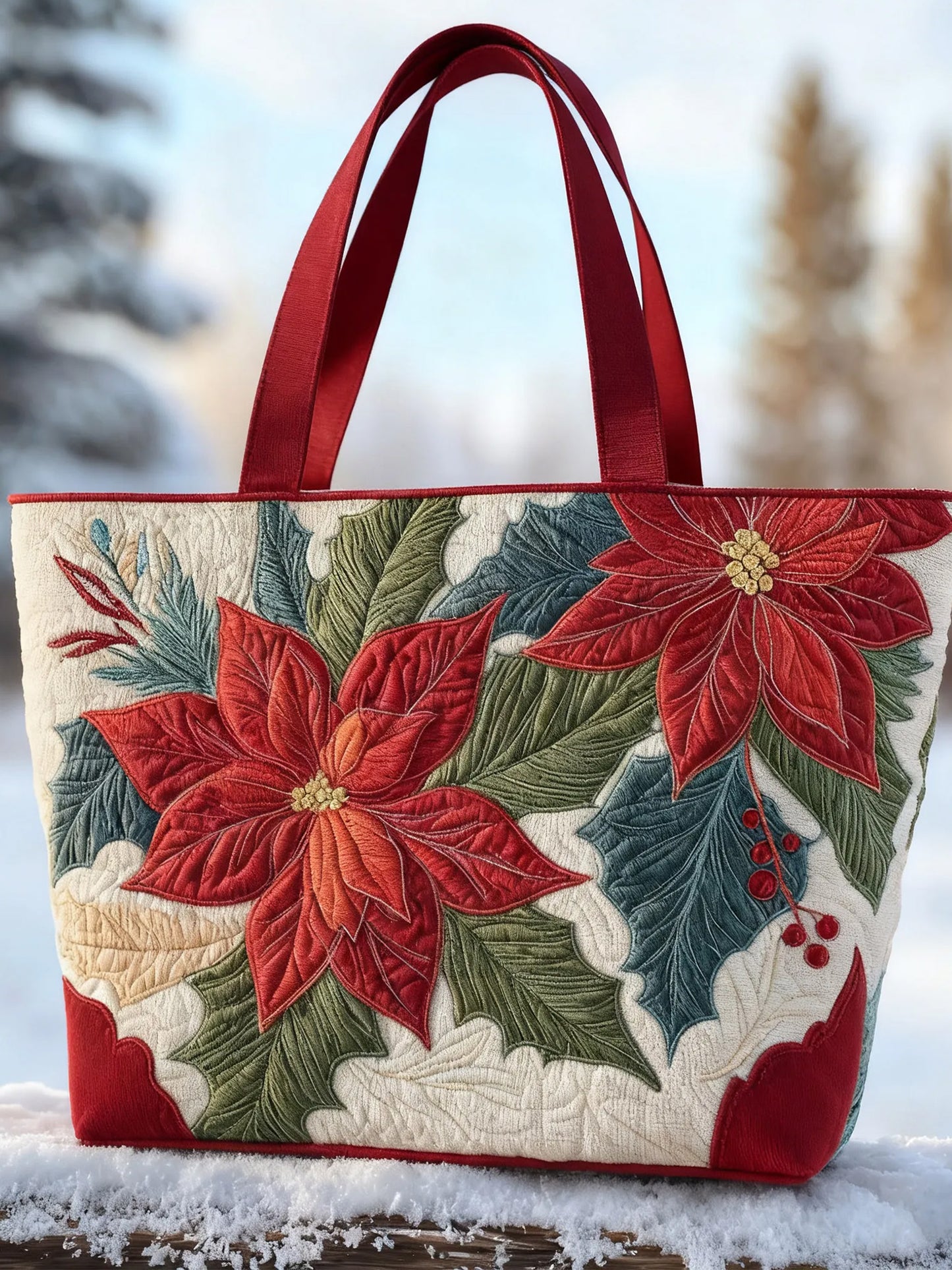 Christmas  Maple Leaves    Print  Quilted Tote Bag