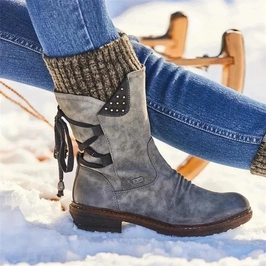 🔥Last Day Promotion 75% OFF - Women's winter low barrel orthotic bow support wool warm boots