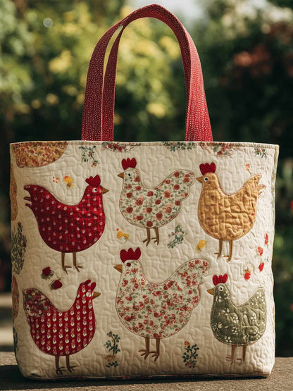 Nine-Square Grid Hen Quilted Tote Bag