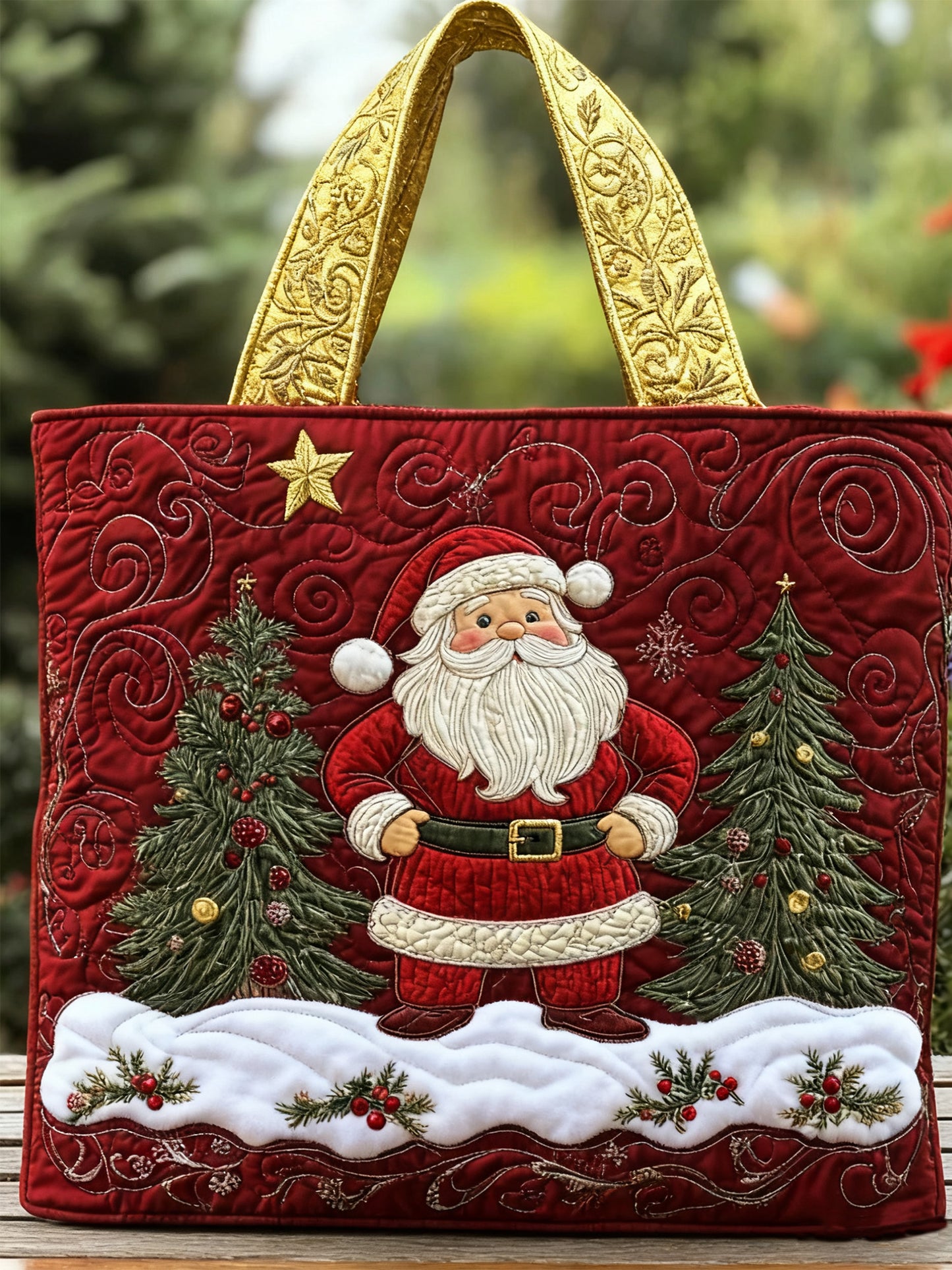 Christmas   Santa Claus    Christmas Tree  Print  Quilted Tote Gag