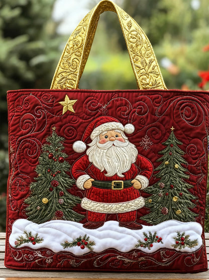 Christmas   Santa Claus    Christmas Tree  Print  Quilted Tote Gag
