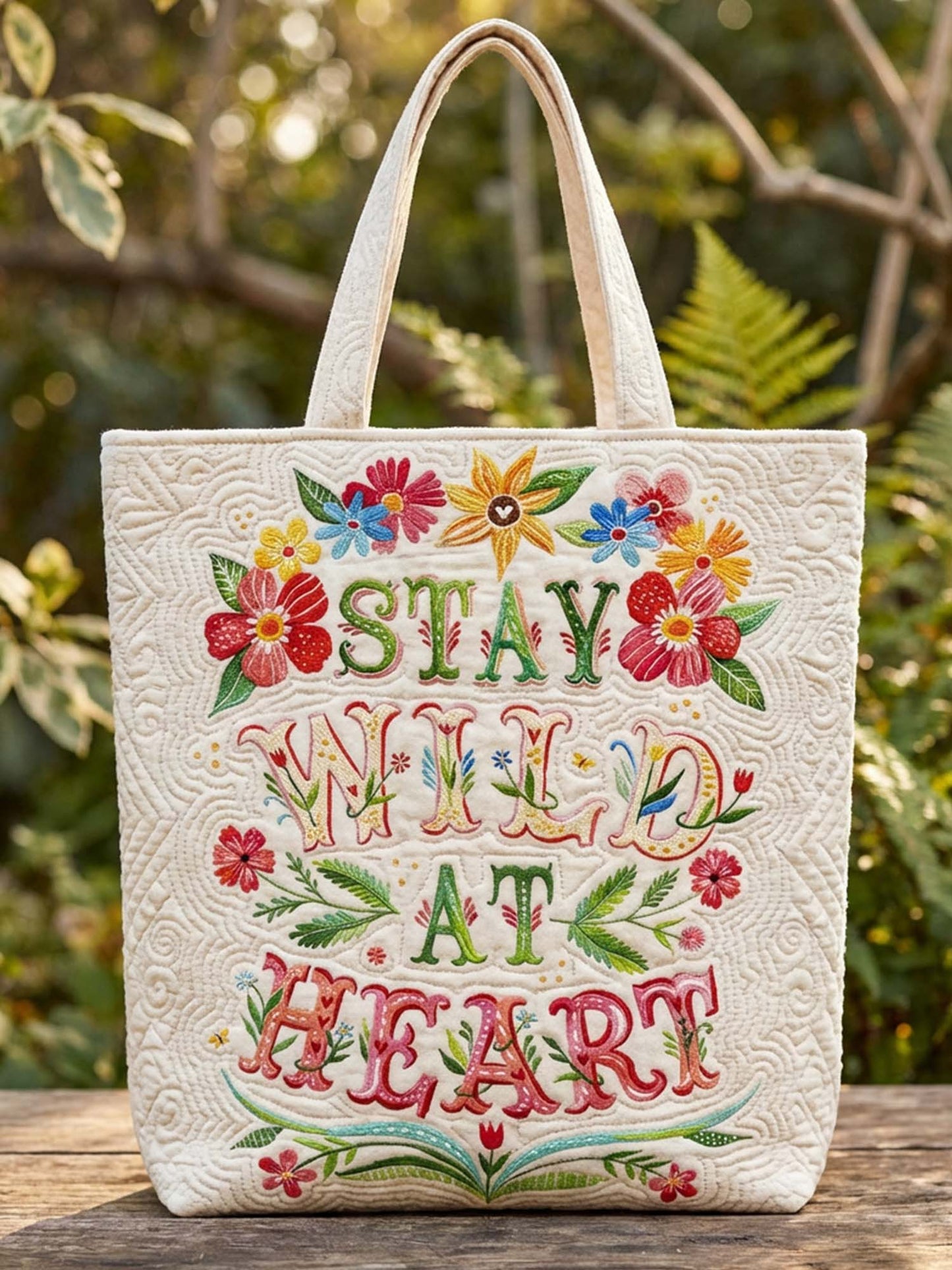 Stay Wild At Heart Nature Quilted Tote Bag