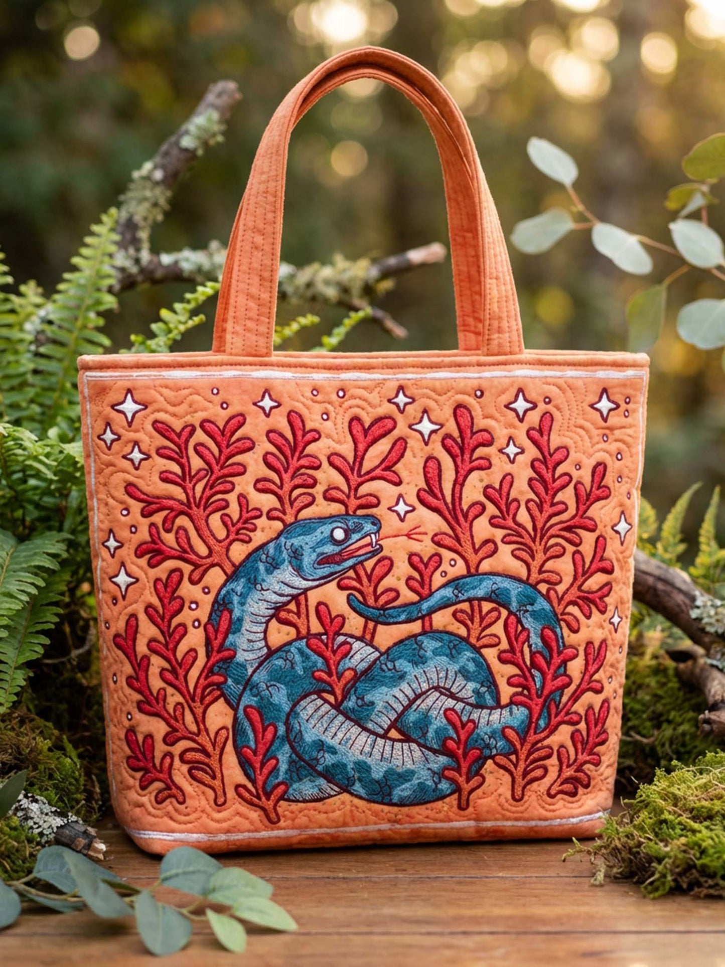 Seaweed And Snake Quilted Tote Bag