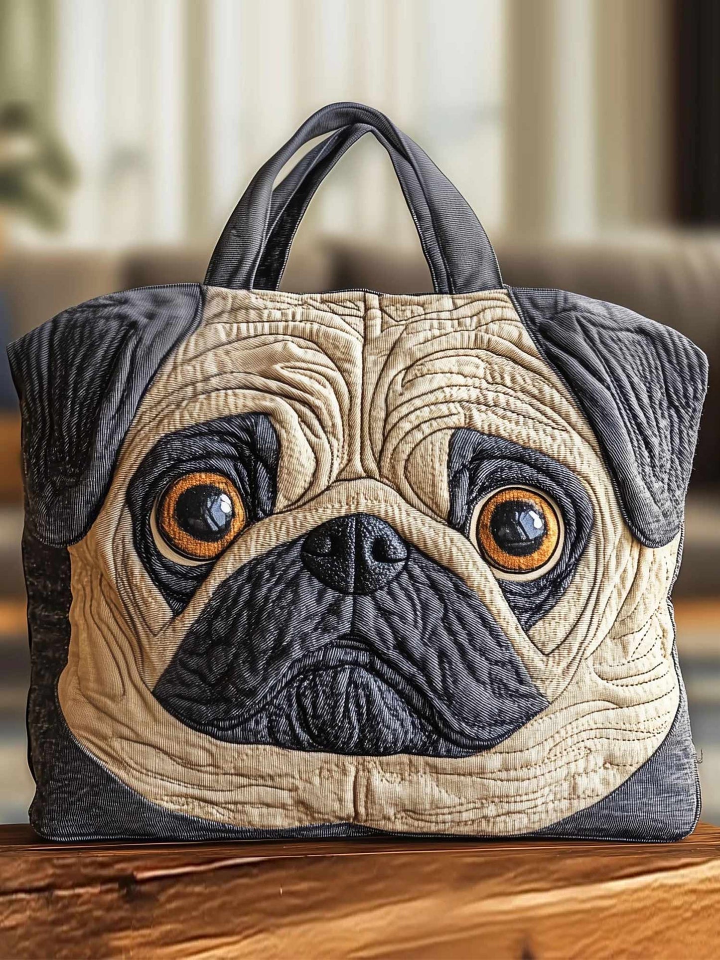 Adorable Pug Quilted Tote Bag