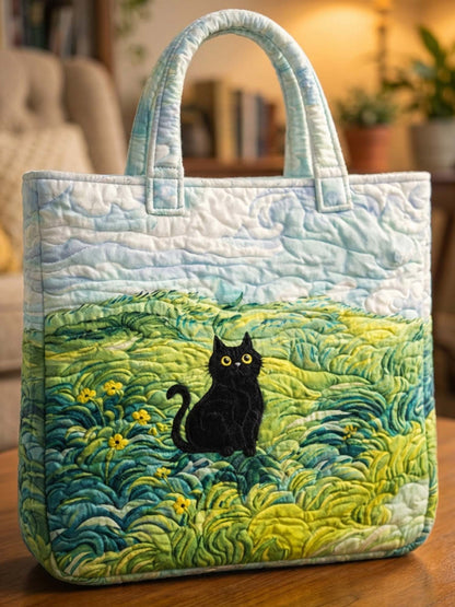 A Cat In The Wheat Field Quilted Tote Bag