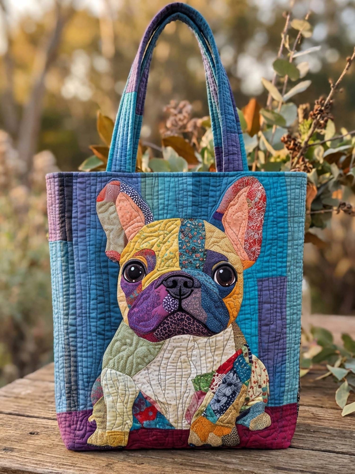 Pug Dog And Flower Quilted Tote Bag