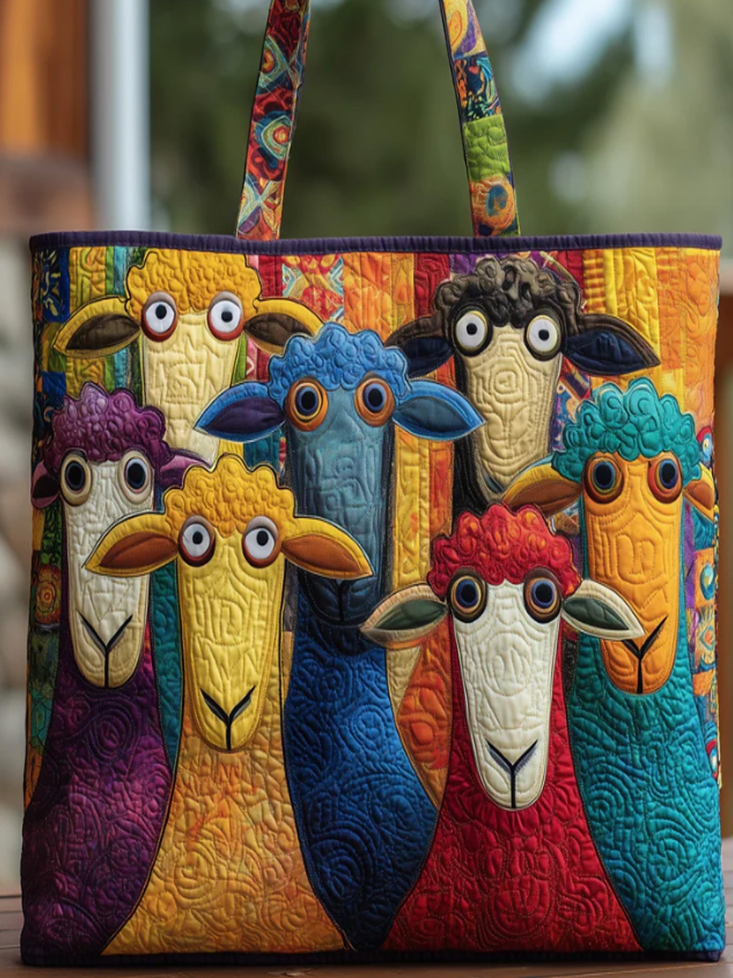 Christmas  Animals Funny Sheep  Print  Quilted Tote Bag
