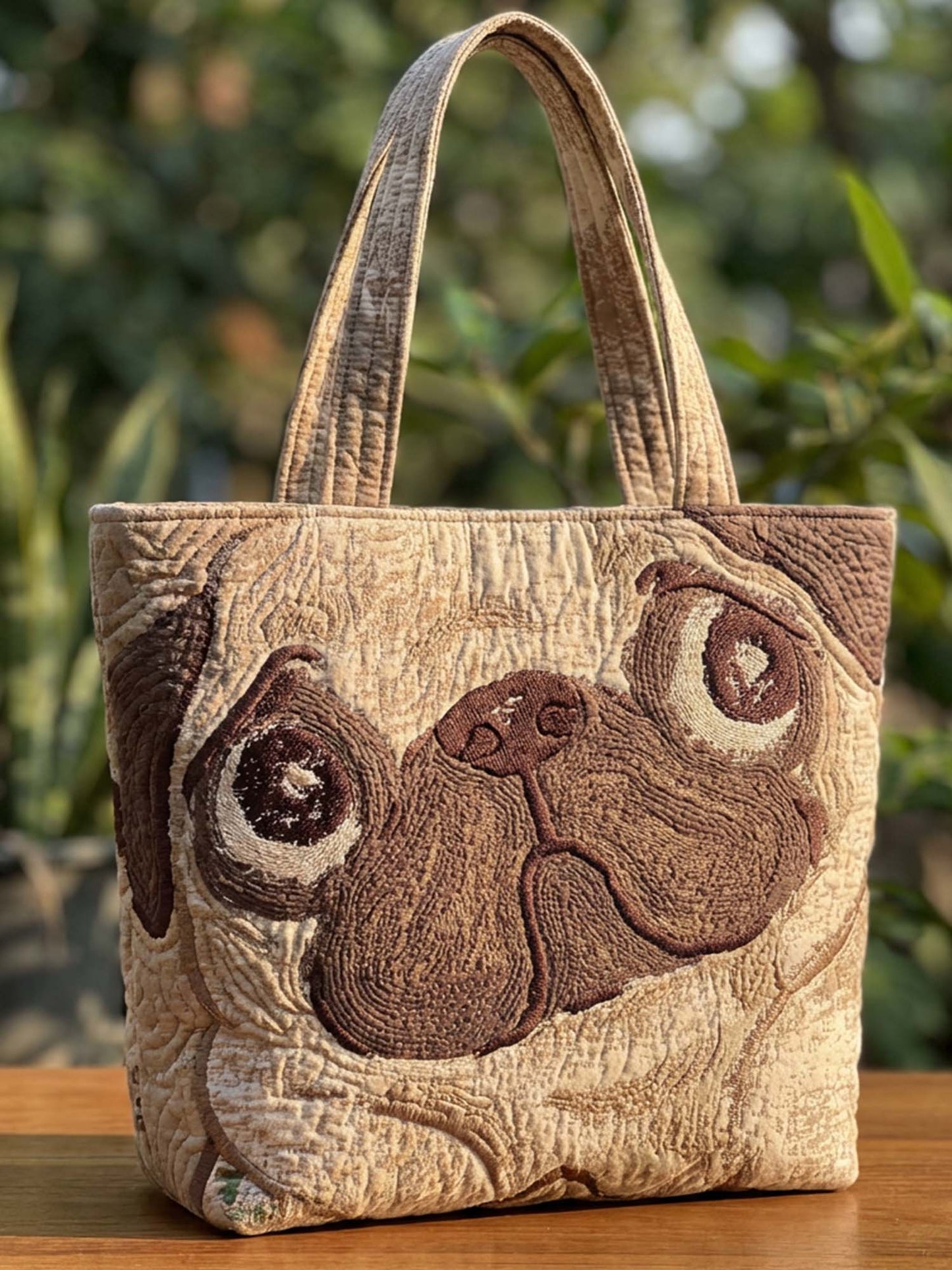 Pug Dog And Flower Quilted Tote Bag
