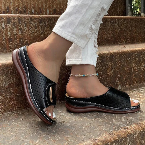 Peep Toe Hollow Out Wedge Slippers