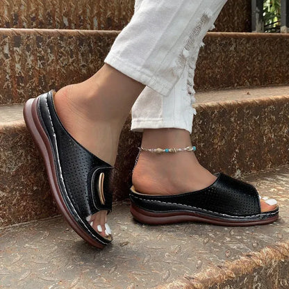 Peep Toe Hollow Out Wedge Slippers