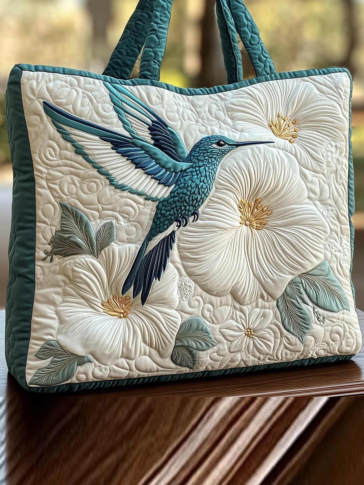 Elegance Hummingbird Quilted Tote Bag
