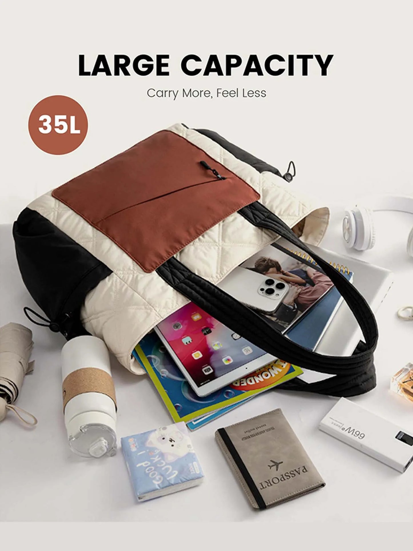 2Pcs Quilted Puffer Tote Bag