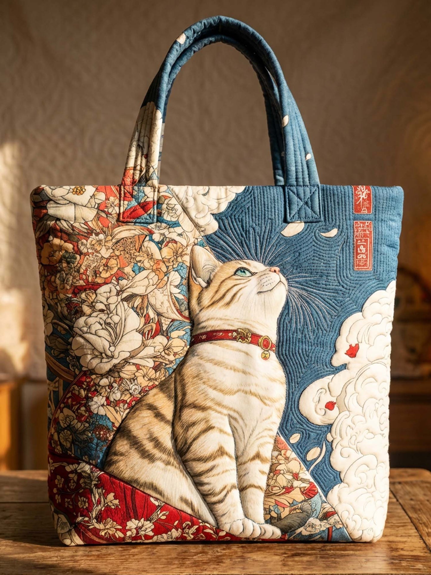 Ukiyo-E Cat Quilted Tote Bag
