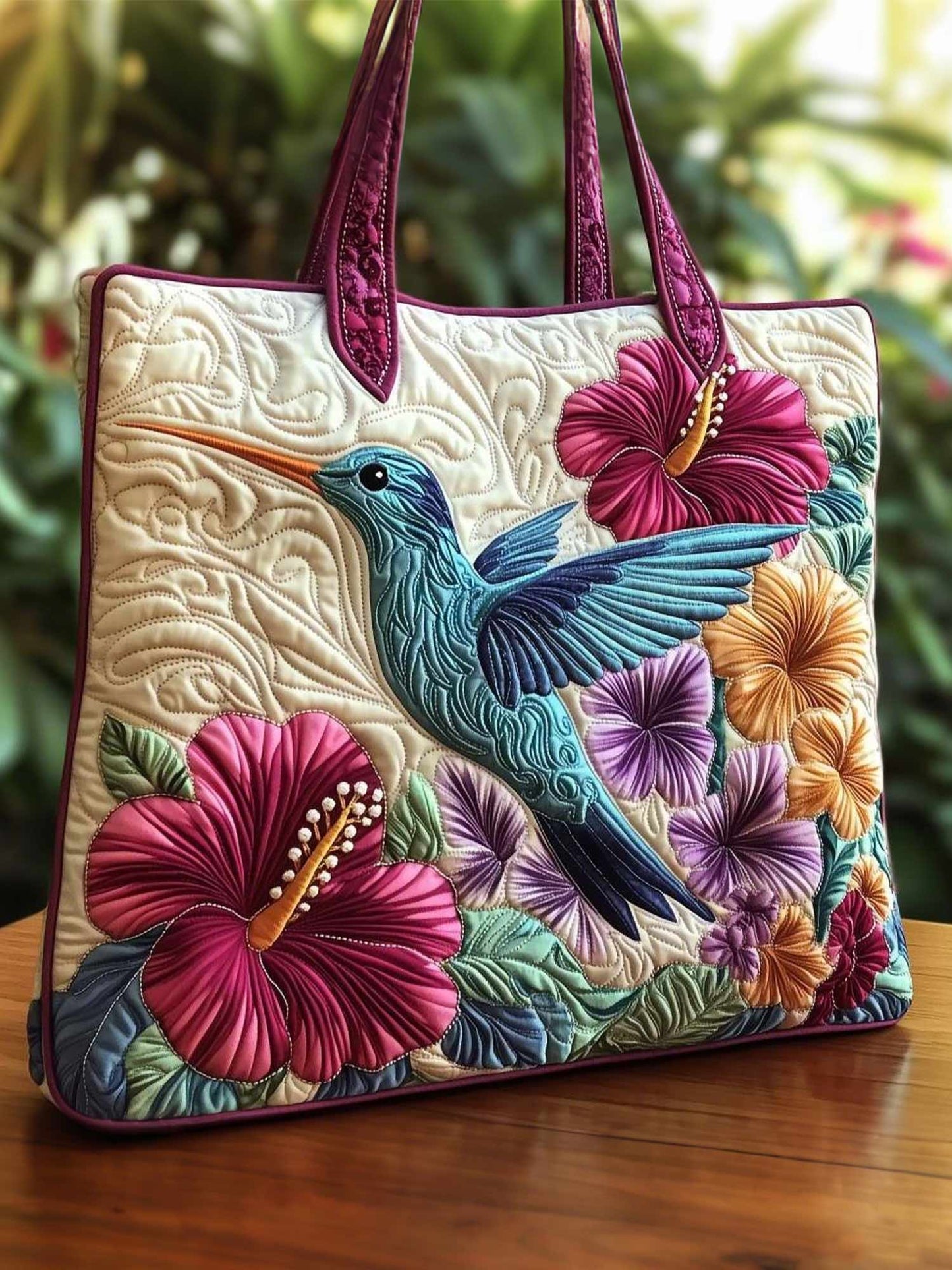 Elegance Hummingbird Quilted Tote Bag