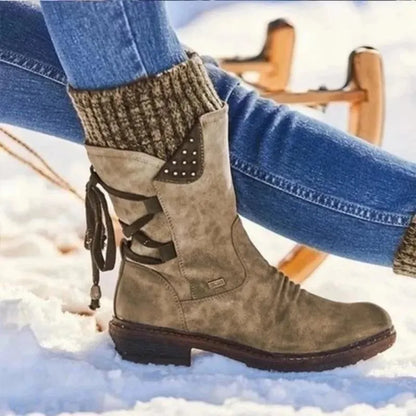 🔥Last Day Promotion 75% OFF - Women's winter low barrel orthotic bow support wool warm boots