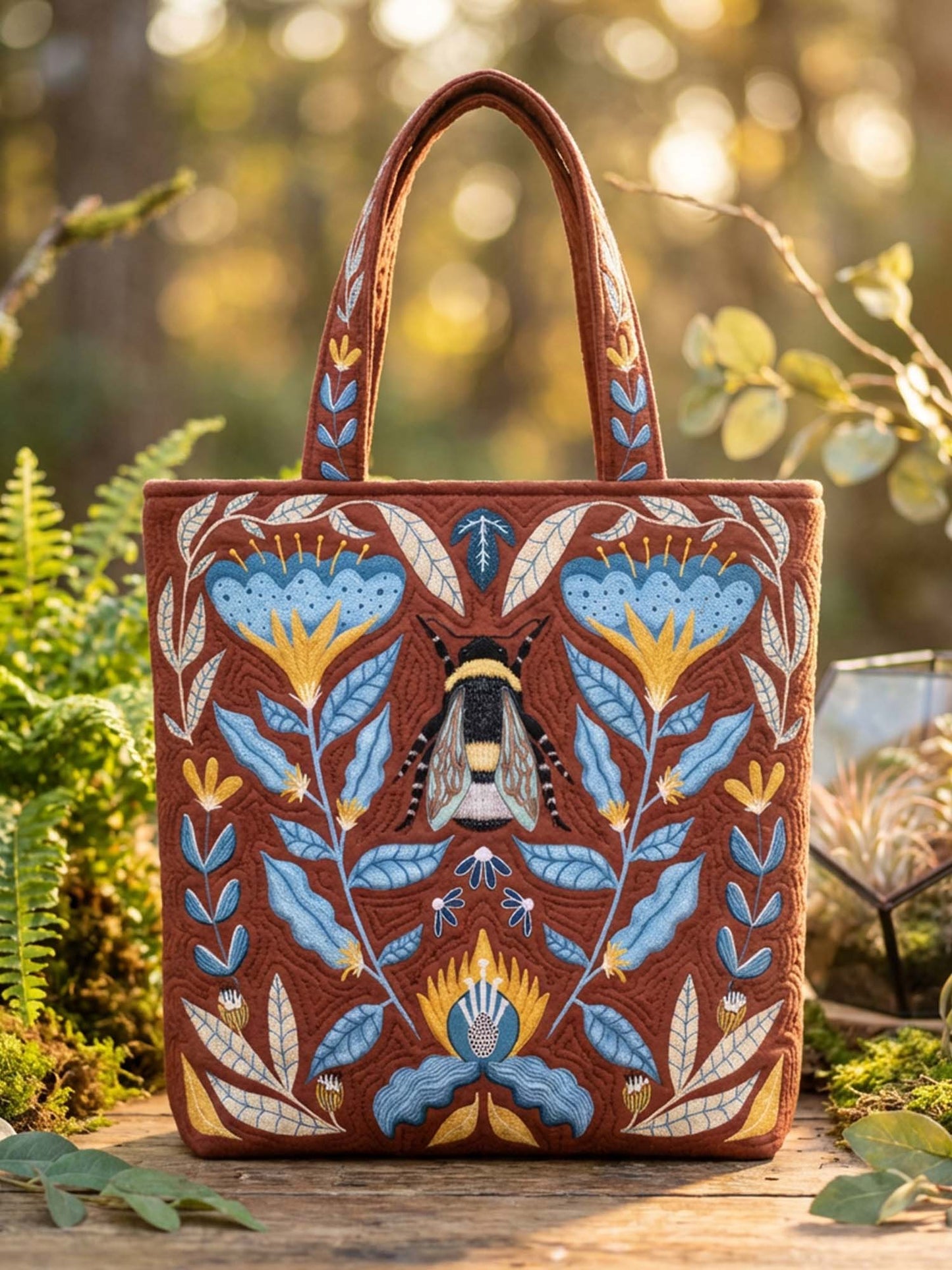 Bees And Flowers Quilted Tote Bag