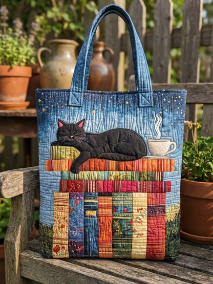 Book Cat Quilted Tote Bag