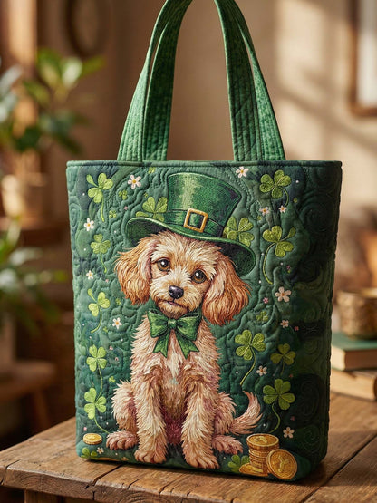 St. Patrick's Day Irish Shamrock Dog Quilted Tote Bag