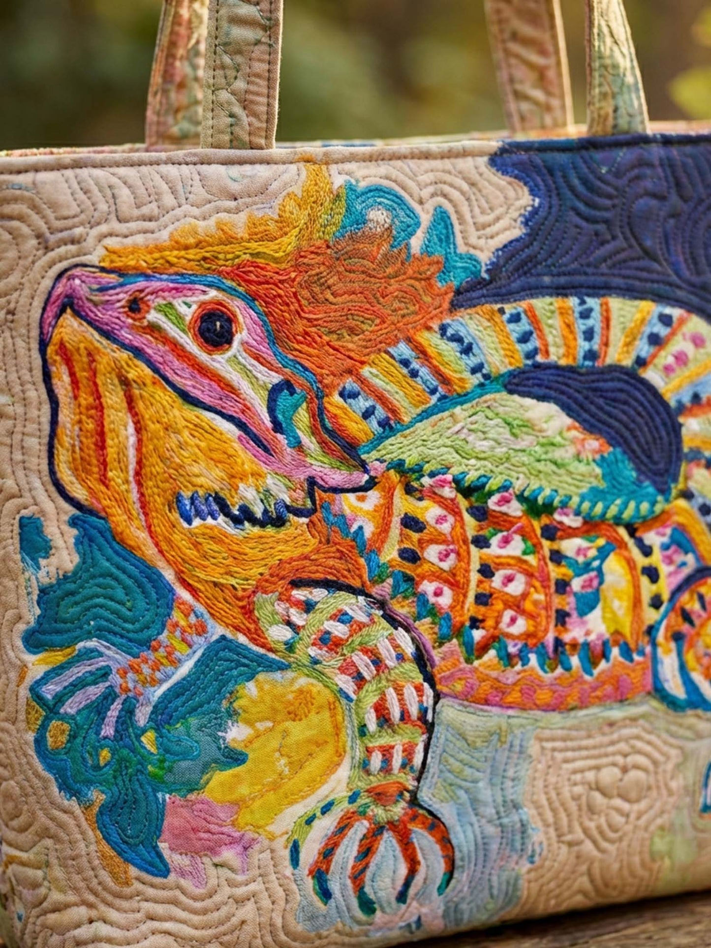 Chameleons Quilted Tote Bag