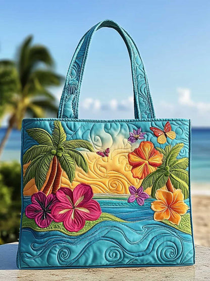 Hibiscus Bay Quilted Tote Bag