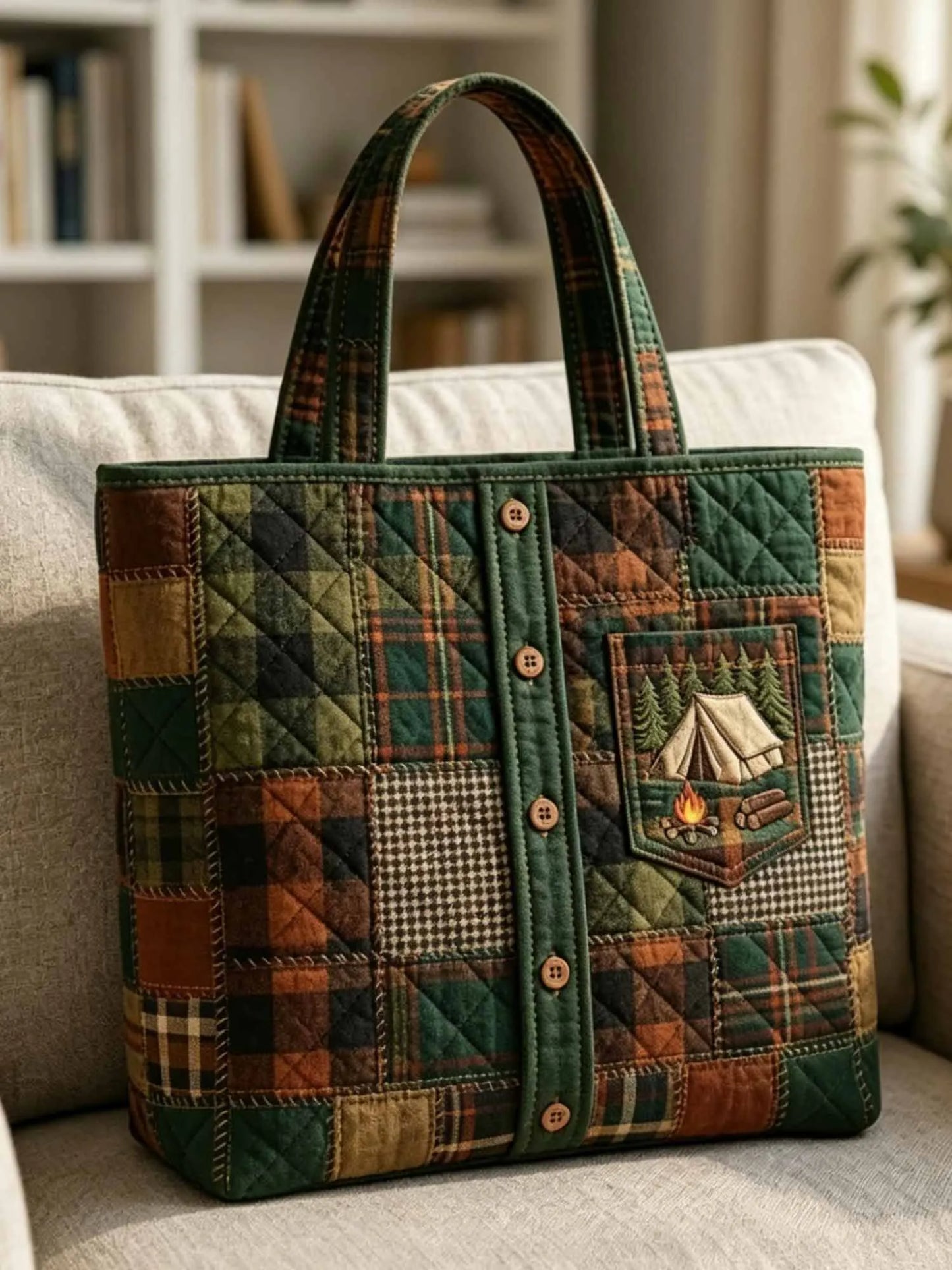 Camping Trail Shirt Quilted Tote Bag