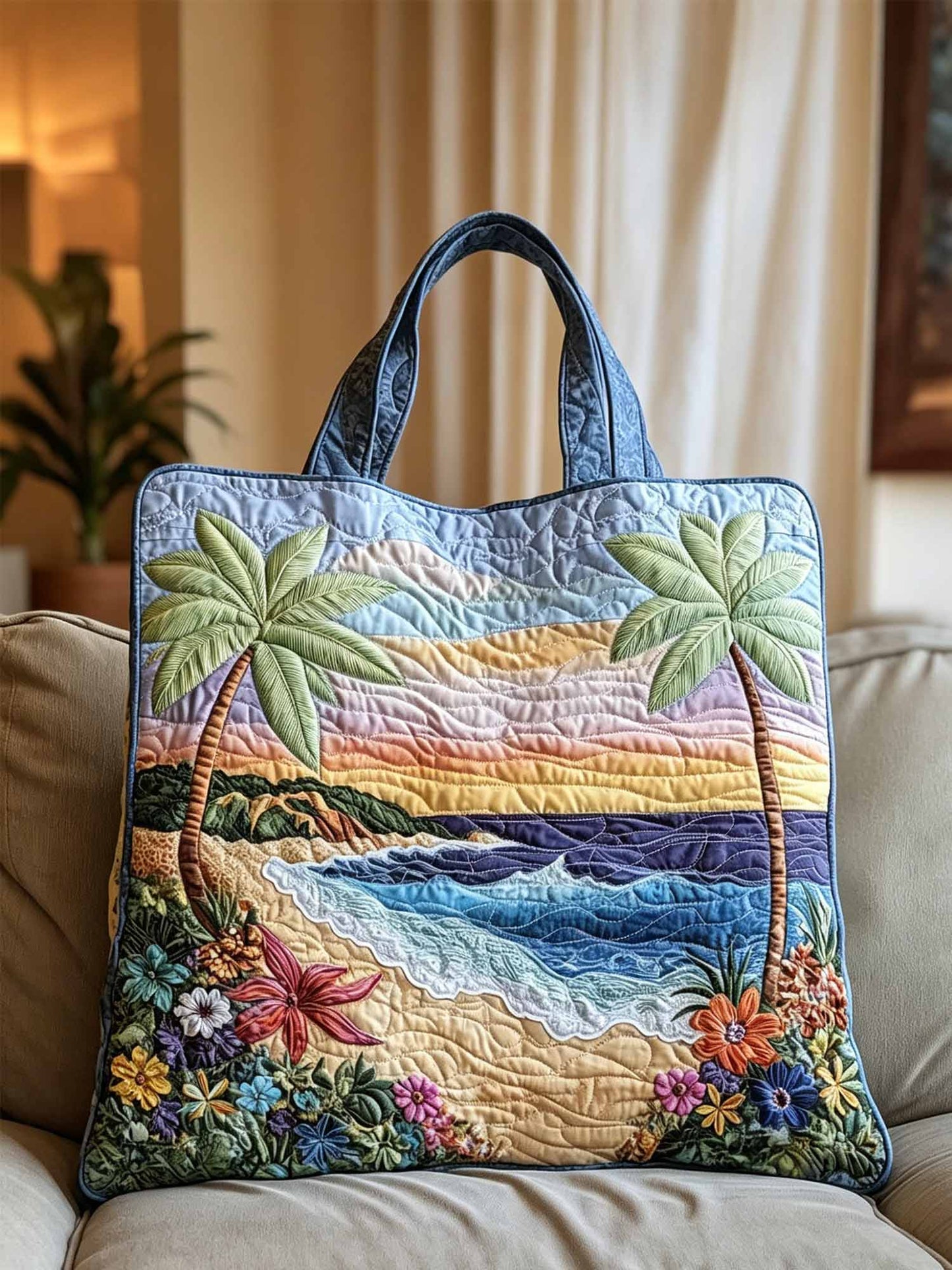 Marine Conservation Colorful Turtle Pattern Quilted Tote Bag