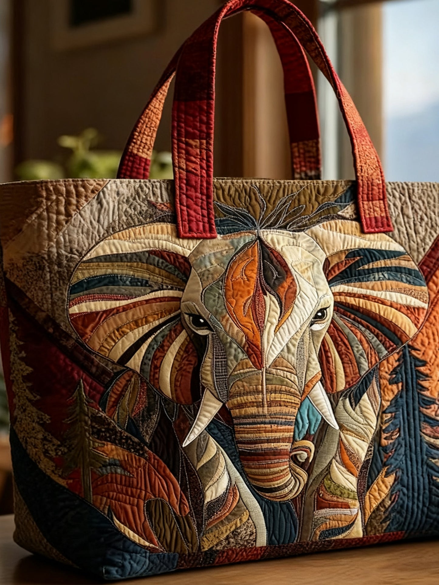 Animal  Elephant    Landscape   Print  Quilted Tote Gag