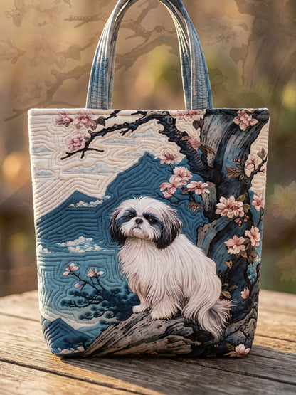Ukiyo-E Dog Shih Tzu Quilted Tote Bag