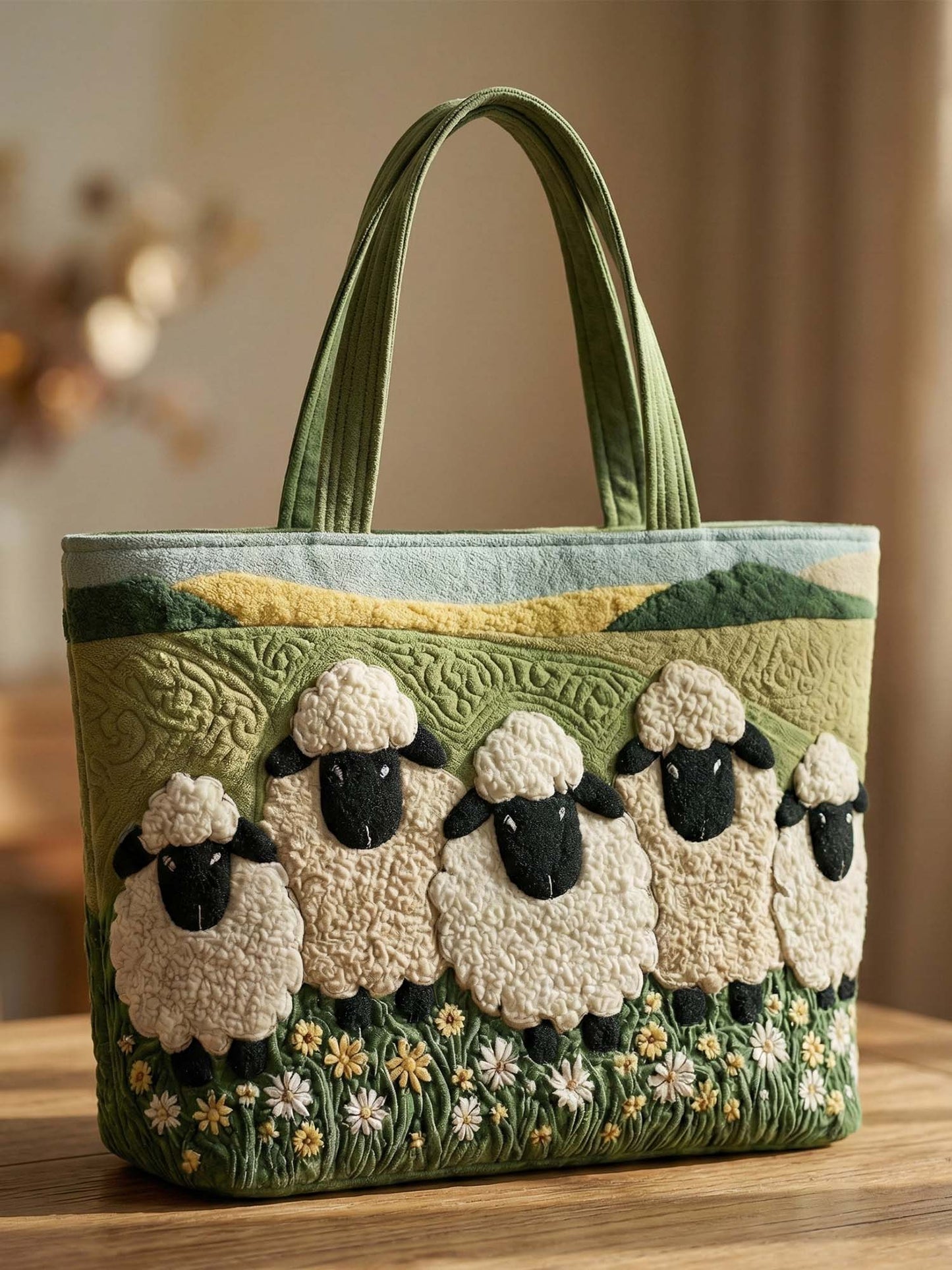 Grassland Lamb Quilted Tote Bag